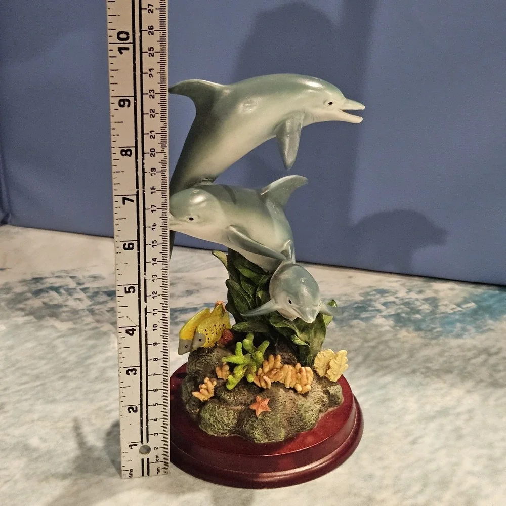3 Jumping Dolphins Resin Figurine Statue Ocean Beach Nautical Decor 10
